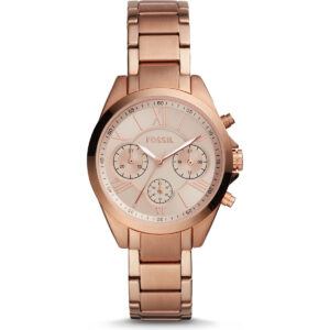 Fossil Modern Courier Midsize Women’s Chronograph Watch – 36mm Rose Gold-Tone Stainless Steel, Roman Numeral Dial & 5 ATM Water Resistance (BQ3036)