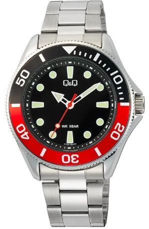 Q&q Gent Diver Black & Red (C72A-004PY) Men's Watch
