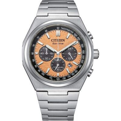 Citizen Zenshin Chronograph Super Titanium Salmon Dial Eco-Drive CA4610-85Z 100M Men's Watch