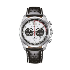 Citizen Eco-Drive Chronograph Leather Strap White Dial CA4640-09A 100M Men's Watch