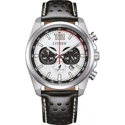 Citizen Eco-Drive Chronograph Leather Strap White Dial CA4640-09A 100M Men's Watch