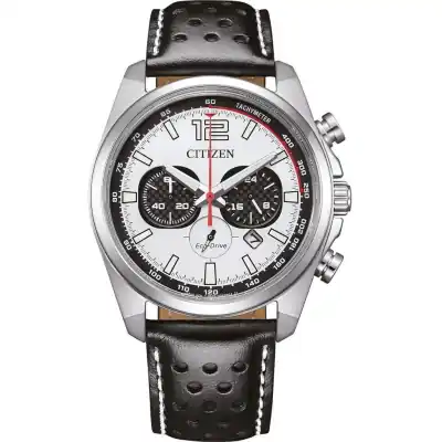 Citizen Eco-Drive Chronograph Leather Strap White Dial CA4640-09A 100M Men's Watch