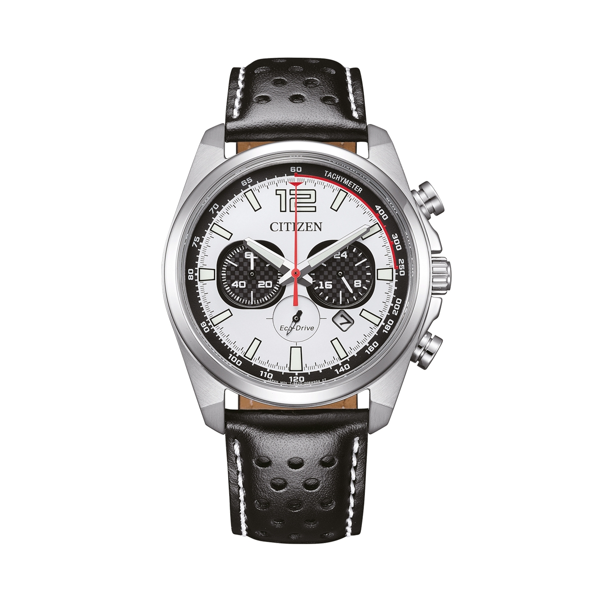 Citizen Eco-Drive Chronograph Leather Strap White Dial CA4640-09A 100M Men's Watch