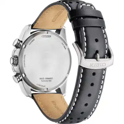 Citizen Eco-Drive Chronograph Leather Strap White Dial CA4640-09A 100M Men’s Watch - CA4640-09A