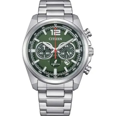 Citizen Eco-Drive Chronograph Stainless Steel Green Dial CA4640-50X 100M Men's Watch