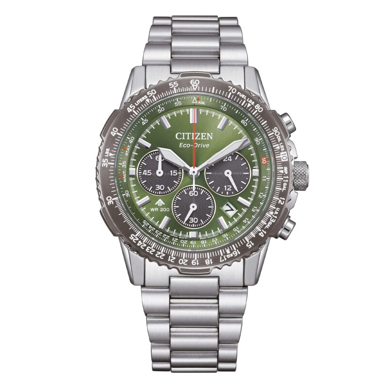 Citizen Promaster Sky Chronograph Stainless Steel Green Dial Eco-Drive Diver's CA4664-60W 200M Men's Watch Citizen Promaster Sky Chronograph Stainless Steel Green Dial Eco-Drive Diver's CA4664-60W 200M Men's Watch