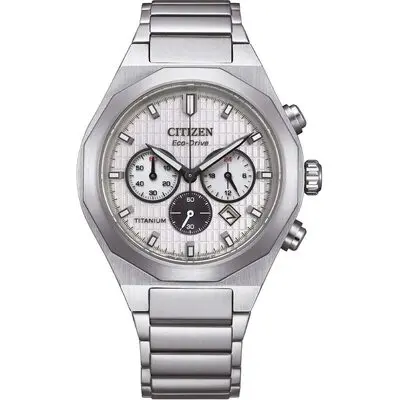 Citizen Zenshin Chronograph Super Titanium White Dial Eco-Drive CA4690-51A 100M Men's Watch