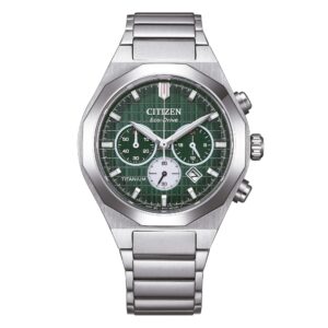 Citizen Zenshin Senkei Chronograph Super Titanium Green Dial Eco-Drive CA4691-59X 100M Men's Watch