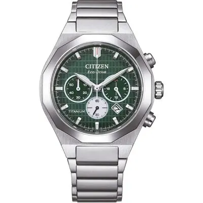 Citizen Zenshin Senkei Chronograph Super Titanium Green Dial Eco-Drive CA4691-59X 100M Men's Watch