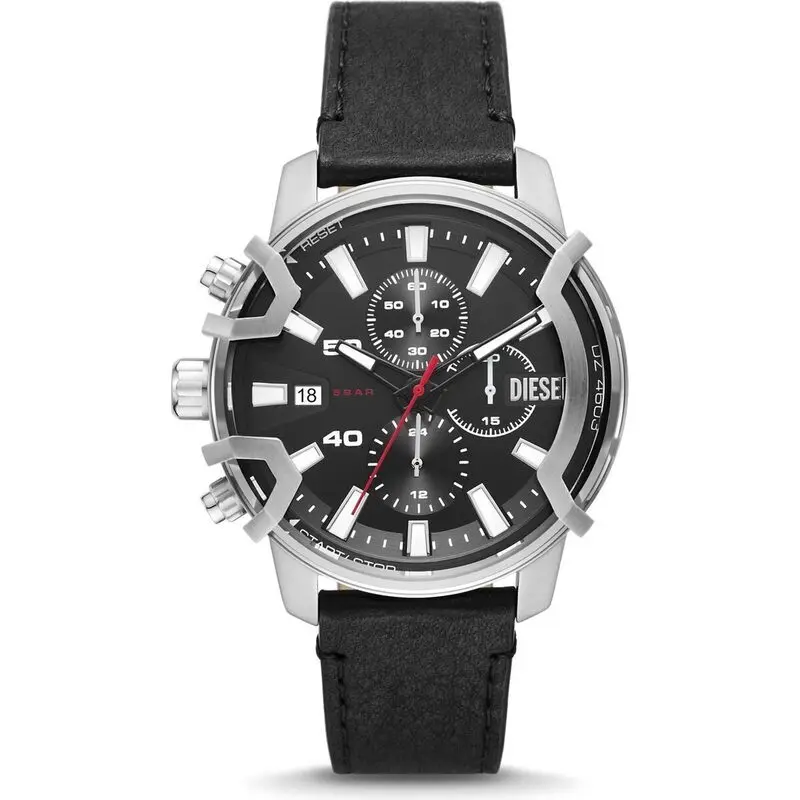 Diesel Griffed Chronograph Black Leather Men's Watch (DZ4603)
