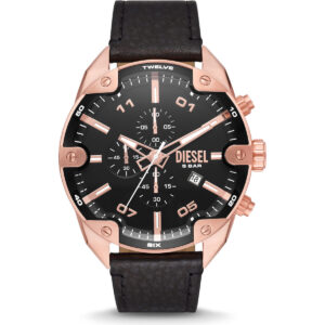 Diesel Men's Spiked Chronograph Black Leather Watch (DZ4607)
