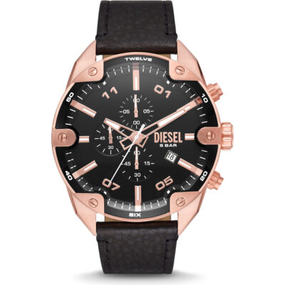 Diesel Men's Spiked Chronograph Black Leather Watch (DZ4607)