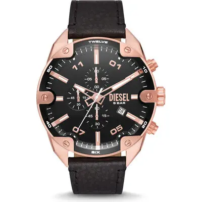 Diesel Men's Spiked Chronograph Black Leather Watch (DZ4607)