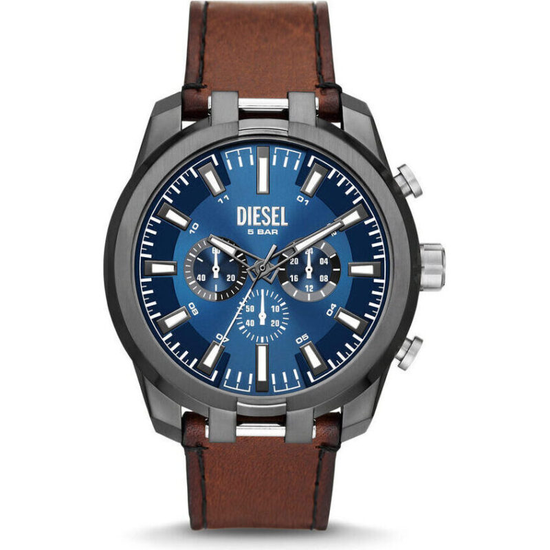 Diesel Men's Watch (DZ4643) - Stainless Steel Ion-Plated Gun Case, Leather Strap, 51mm