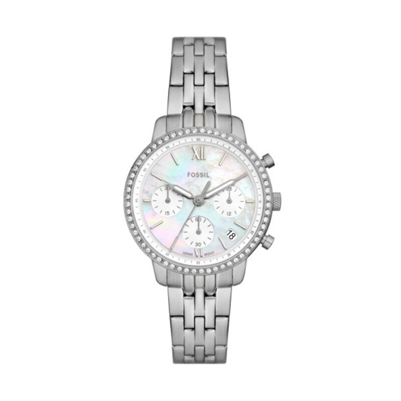 Fossil Neutra Chronograph Crystal Accents Stainless Steel White Mother Of Pearl Dial Quartz ES5357 Women's Watch