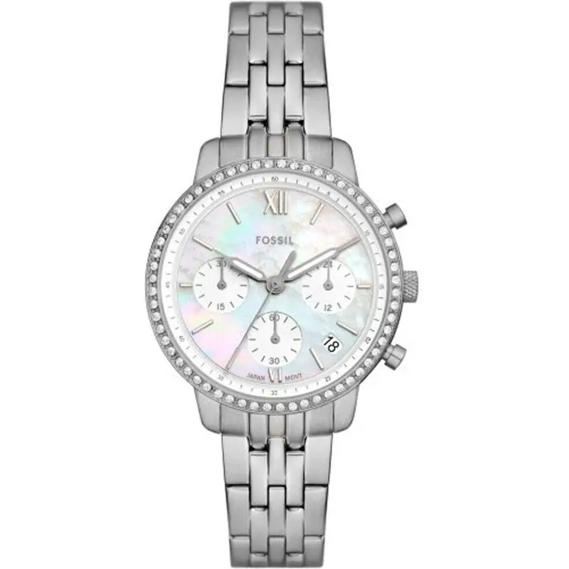 Fossil Neutra Chronograph Crystal Accents Stainless Steel White Mother Of Pearl Dial Quartz ES5357 Women's Watch