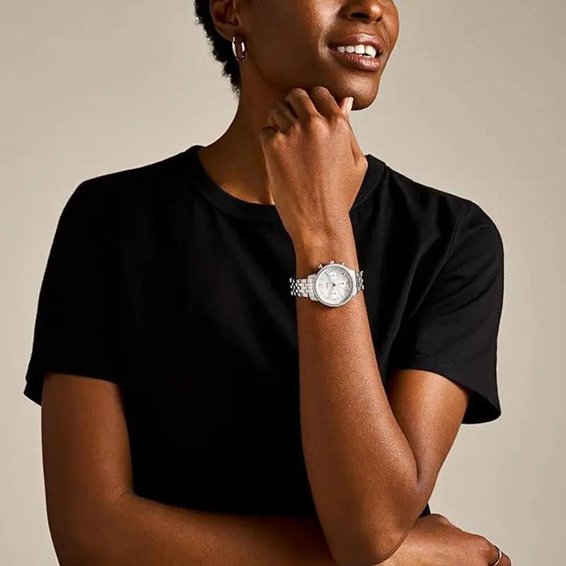 Fossil Neutra Chronograph Crystal Accents Stainless Steel White Mother Of Pearl Dial Quartz ES5357 Women’s Watch - ES5357