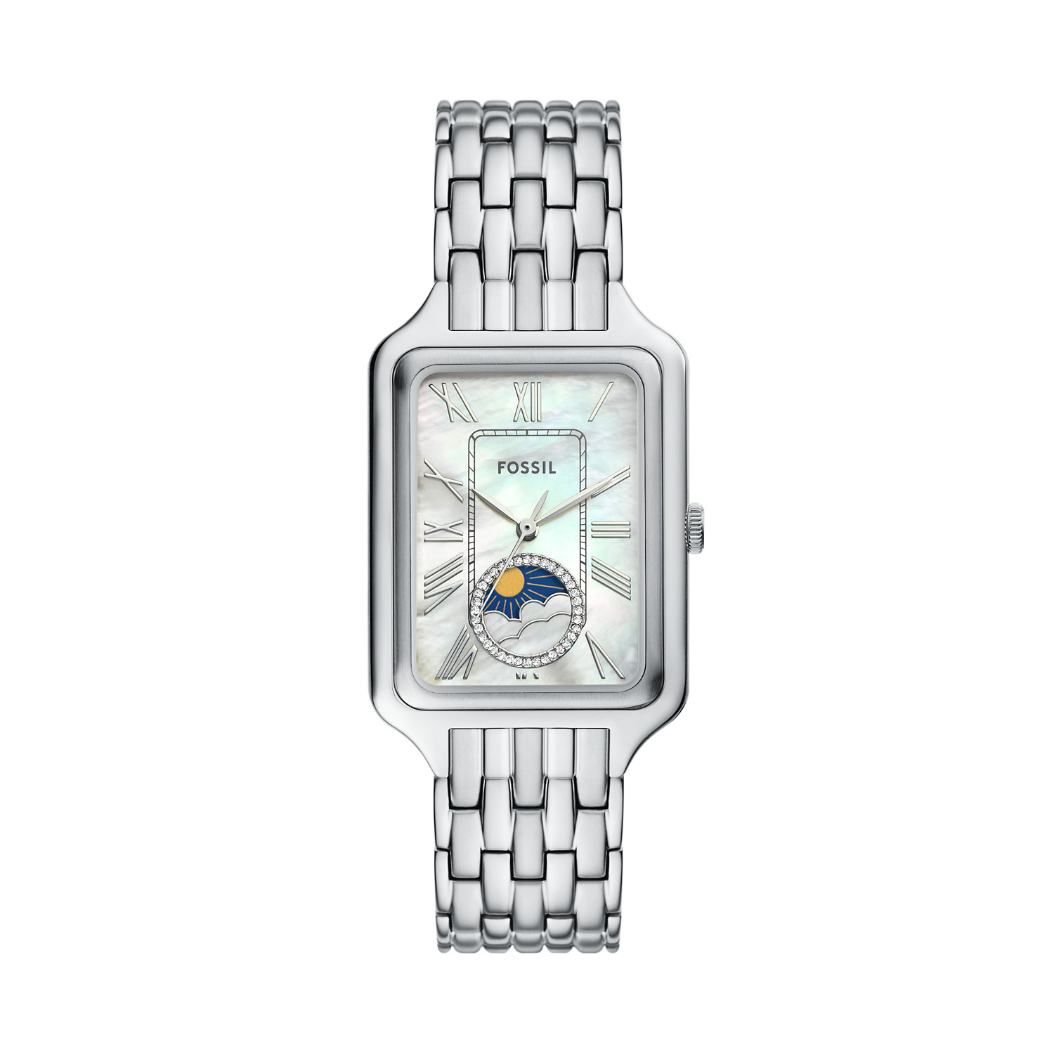 Fossil Raquel Stainless Steel Sun Moon Multifunction Mother Of Pearl Dial Quartz ES5400 Women's Watch