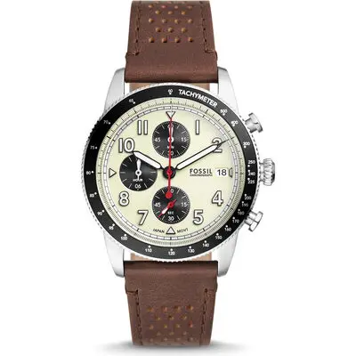 Fossil Sport Tourer Chronograph Brown Leather Strap Cream Dial Quartz FS6042 Men's Watch