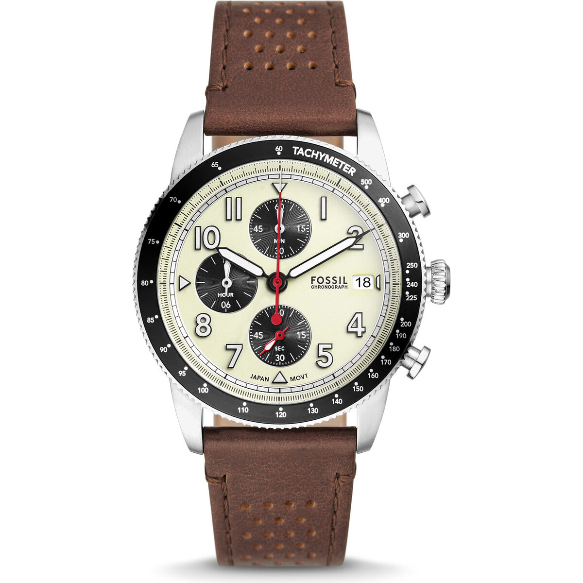Fossil Sport Tourer Chronograph Brown Leather Strap Cream Dial Quartz FS6042 Men's Watch