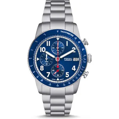 Fossil Sport Tourer Chronograph Stainless Steel Blue Dial Quartz FS6047 Men's Watch