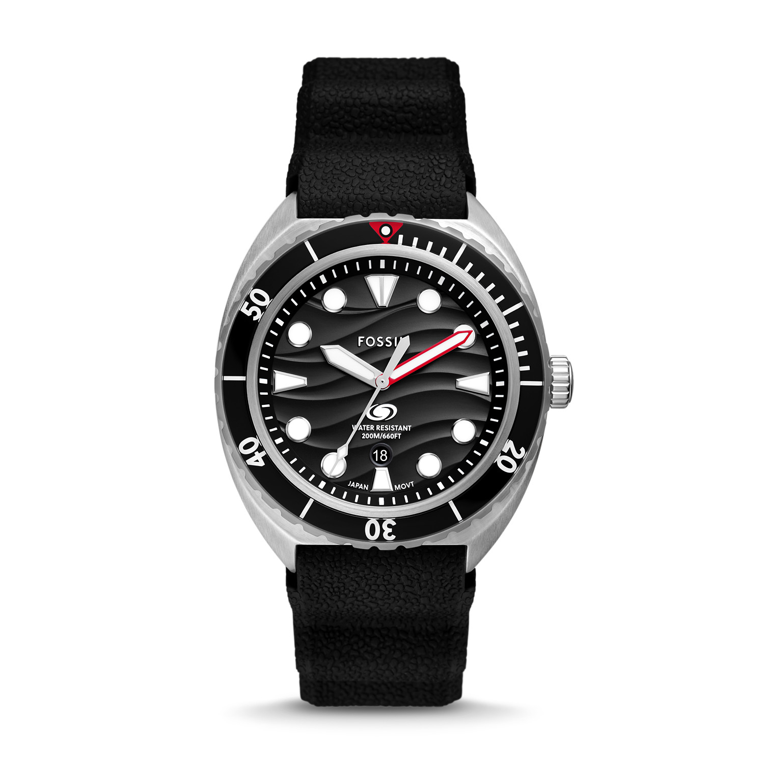 Fossil Breaker Silicone Strap Black Dial Quartz Diver's FS6062 200M Men's Watch