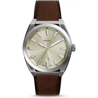 Fossil Everett Leather Strap Cream Dial Quartz FS6071 Men's Watch