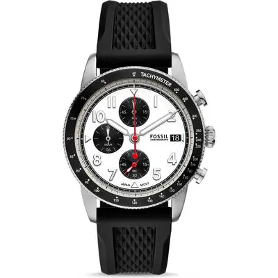 Fossil Sport Tourer Chronograph Leather Strap White Dial Quartz FS6087 Men's Watch