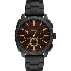 Fossil Machine 44mm Men’s Chronograph Watch – Black IP Stainless Steel with Amber Tinted Crystal (FS6097)
