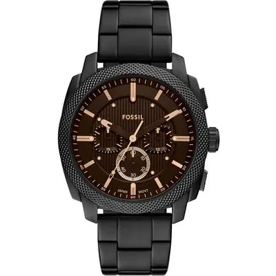Fossil Machine 44mm Men’s Chronograph Watch – Black IP Stainless Steel with Amber Tinted Crystal (FS6097)