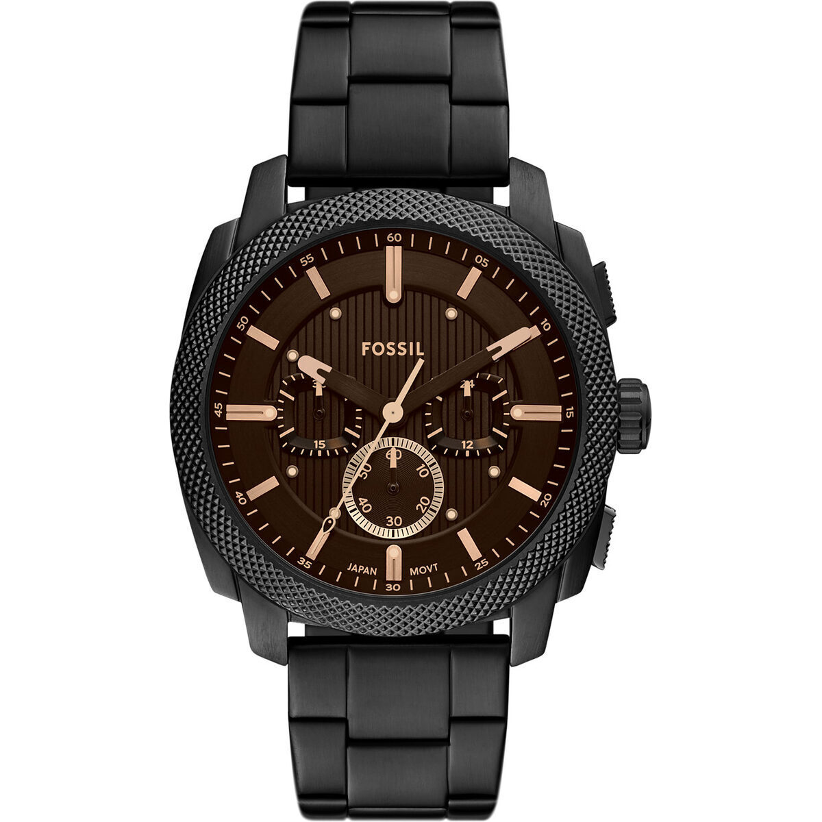 Fossil Machine 44mm Men’s Chronograph Watch – Black IP Stainless Steel with Amber Tinted Crystal (FS6097)