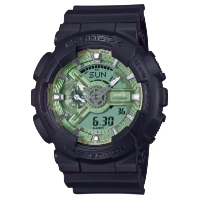 Casio G-Shock 51mm Men's Analog-Digital Watch – Sage Green One-Tone Dial, Matte Black Resin & 200m Water Resistance (GA-110CD-1A3ER)