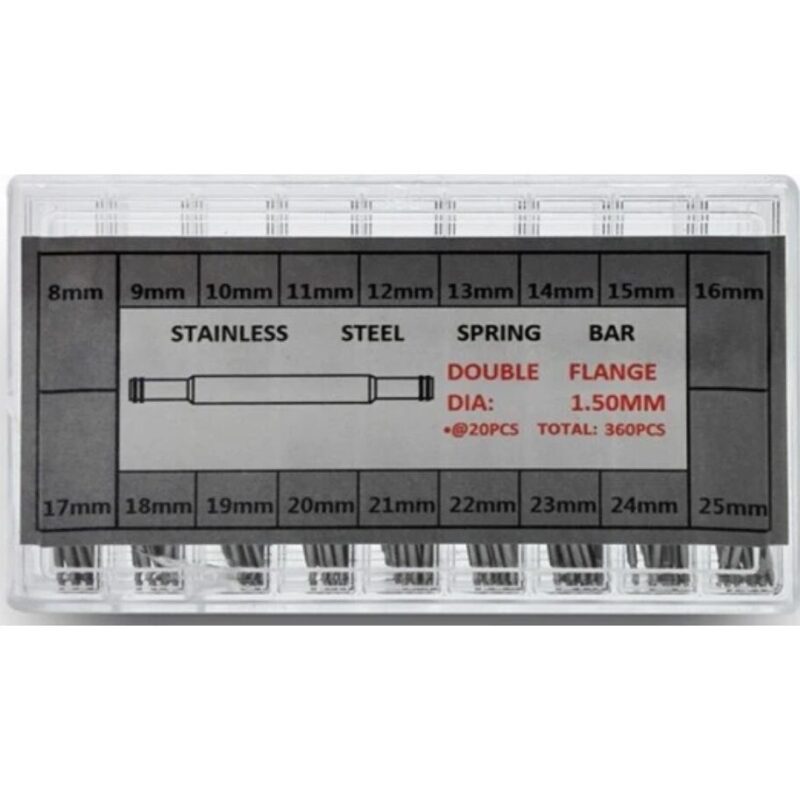 360 Anse Acciaio In 18 Misure (largh. Da 8mm A 255mm. Diam. 1.5mm. 20pz Cad.) 360 Stain Less Spring Bars In 18 Sizes (width From 8mm To 25mm. Diam. 1.5mm. 20pcs Per Size) (GJ003) Unisex WATCHES