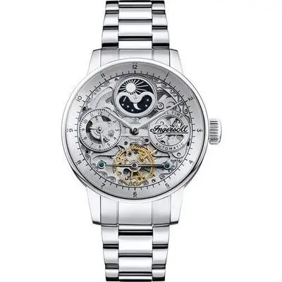 Ingersoll The Jazz Sun and Moon Phase Stainless Steel Skeleton Silver Dial Automatic I07703 Men's Watch