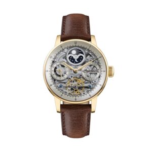 Ingersoll The Jazz Moon Phase Leather Strap Skeleton Gold Dial Automatic I07704 Men's Watch