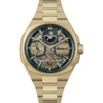 Ingersoll The Spirit Gold Tone Stainless Steel Green Skeleton Dial Automatic I15803 Men's Watch