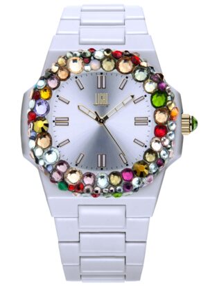 Light Time Velvet Nautilus - White Rainbow Strass (L512-BI-2) Women's Watch