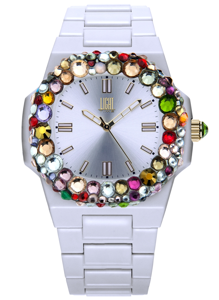 Light Time Velvet Nautilus - White Rainbow Strass (L512-BI-2) Women's Watch