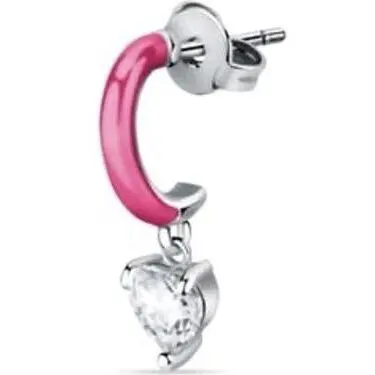 La Petite Story Single Steel Earrings With Fuchsia Enamel And Clear Zircon LPS02AQM35 For Women