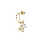 La Petite Story Single Gold Tone Steel Earrings With Synthetic Pearls And Clear Crystal LPS02AQM38 For Women