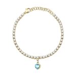 La Petite Story Gold Tone Steel Love Bracelet With Aqua And Clear Crystals LPS05ASD29 For Women