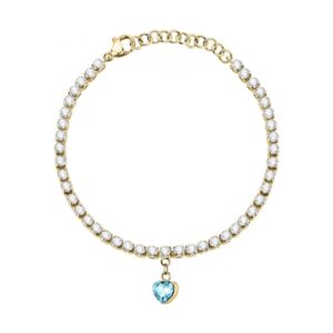 La Petite Story Gold Tone Steel Love Bracelet With Aqua And Clear Crystals LPS05ASD29 For Women