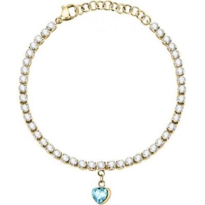 La Petite Story Gold Tone Steel Love Bracelet With Aqua And Clear Crystals LPS05ASD29 For Women