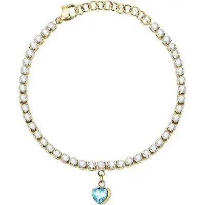 La Petite Story Gold Tone Steel Love Bracelet With Aqua And Clear Crystals LPS05ASD29 For Women