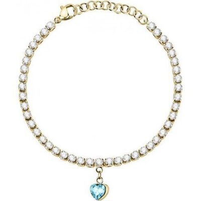 La Petite Story Gold Tone Steel Love Bracelet With Aqua And Clear Crystals LPS05ASD29 For Women