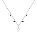 La Petite Story Steel Cross Necklace With Clear Zircon And Black Beads LPS10ASF07 For Women