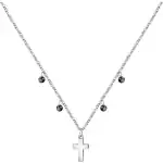 La Petite Story Steel Cross Necklace With Clear Zircon And Black Beads LPS10ASF07 For Women
