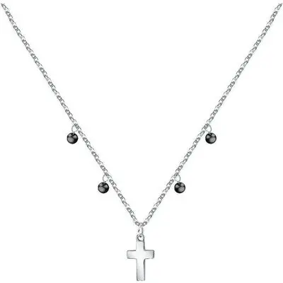 La Petite Story Steel Cross Necklace With Clear Zircon And Black Beads LPS10ASF07 For Women