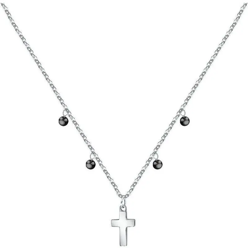 La Petite Story Steel Cross Necklace With Clear Zircon And Black Beads LPS10ASF07 For Women