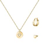 La Petite Story Gold Tone Steel Necklace And Earrings Special Set With White Zircon LPS20ASD02 For Women